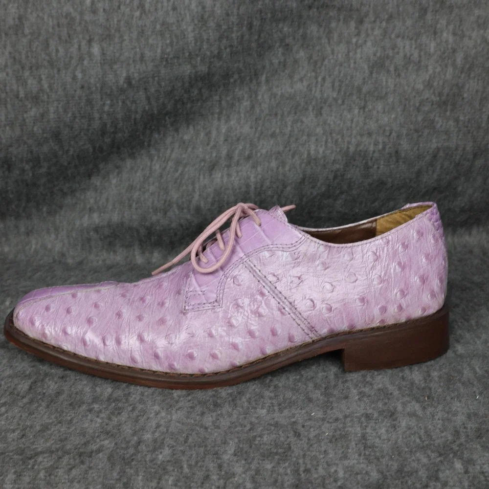 Stacy Adams Shoes Mens Size 7 Pink Leather Ostrich Square Cap Toe Dress Oxford